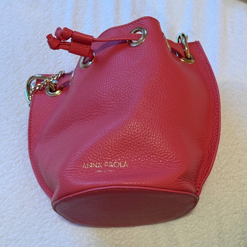 Anna Paola Bucket Bag Barbiecore Womens Small Hot Pink Italian Leather Feminine